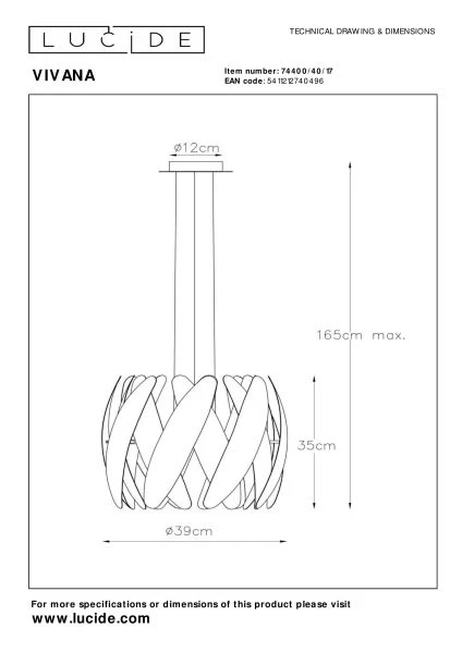 Lucide VIVANA - Hanglamp - Ø 39 cm - 1xE27 - Koper - technisch